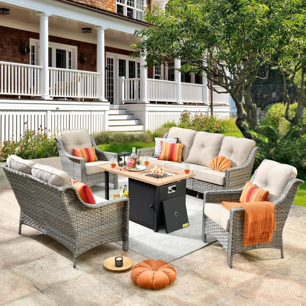 

Outdoor Furniture Sets 5 Piece Patio Furniture Conversation Sets With Fire Pit Table Garden Set Sofa Terrace Couch