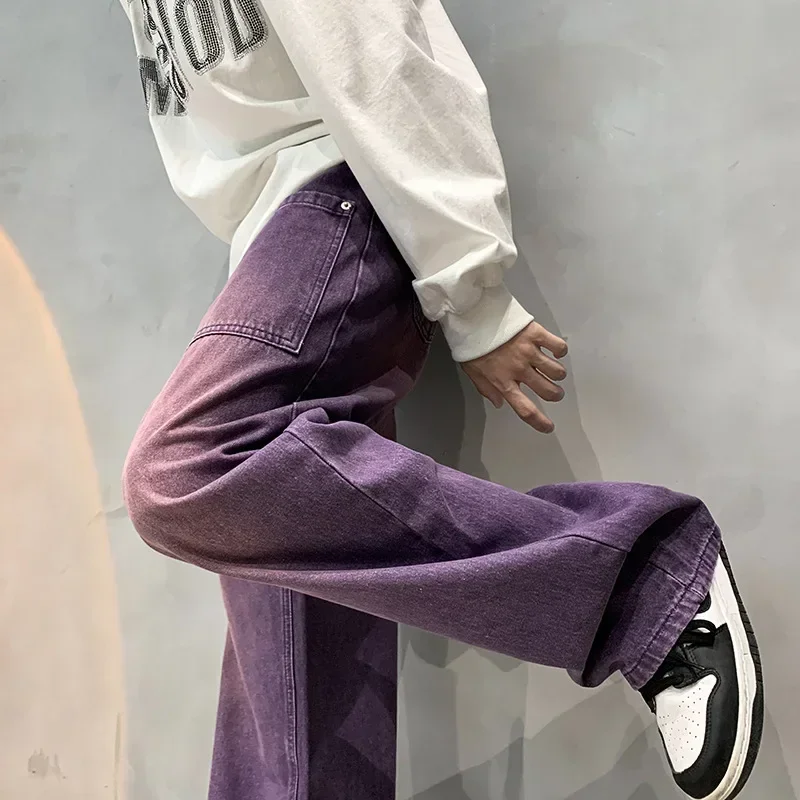 Purple Wide Jeans for Men Ins Fashion Hip Hop Denim Trousers Vintage Casual Pants Streetwear Oversized Bottoms Male Y2K Clothes