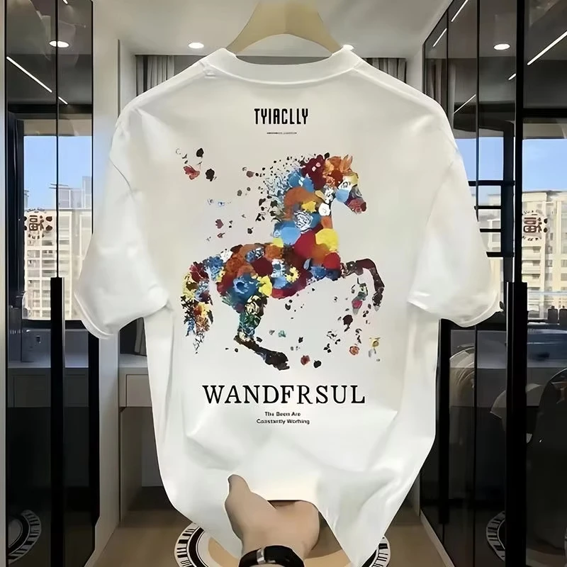 

Новый стиль футболок с короткими рукавами и принтами в виде лошади для мужчин и женщин. 2025 г.