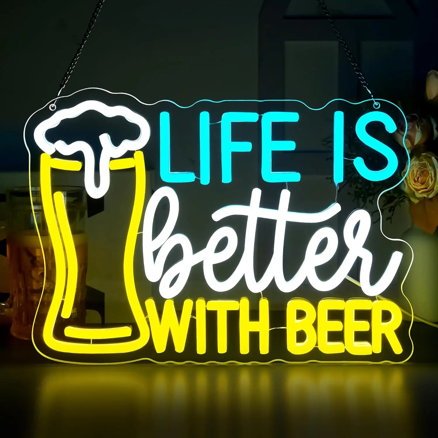 ビールネオンサイン-–-usb電源の壁掛け装飾品、男性用の隠れ家、ホームバー、パブ、パーティー、ゲームルームに最適、クールな誕生日プレゼント