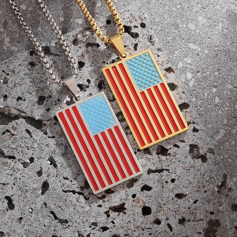 American Flag Patriotic Necklace Stainless Steel Dog Tag Pendant Boy Naturalization Ceremony National Independence Day Gift