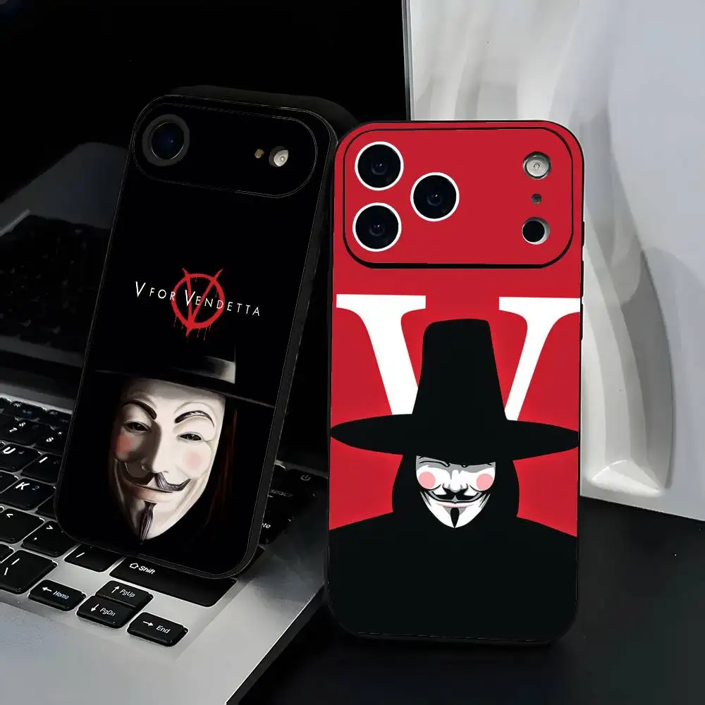 

Classic Hackers Movie V for Vendetta Phone Case Fashion Black Frosted TPU Phone Case for iPhone 12-17. UV Spray Painted Design,