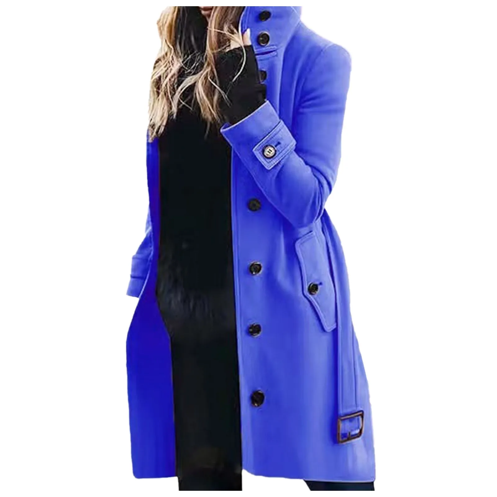 

Women's Trench Coat High-collar Single-breasted Jacket Long Sleeve Lined with Belt Long Coats Street Fashion Commuter Outwear