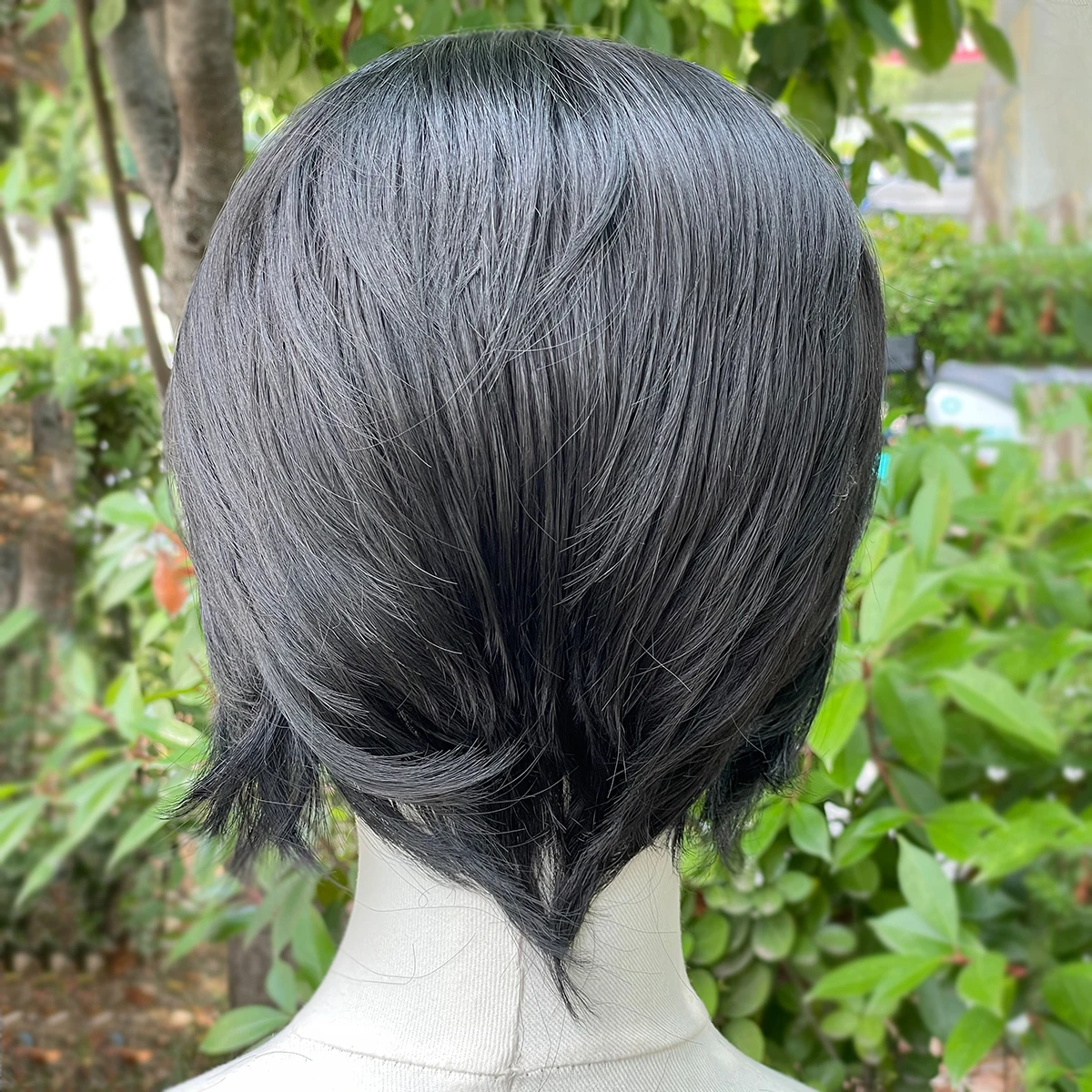 Widow's Peak Jet Black Synthetic Wigs for Men 13x4 Lace Front Wigs Short Bob Cut Cosplay Wigs for Women 150% Density Glueless