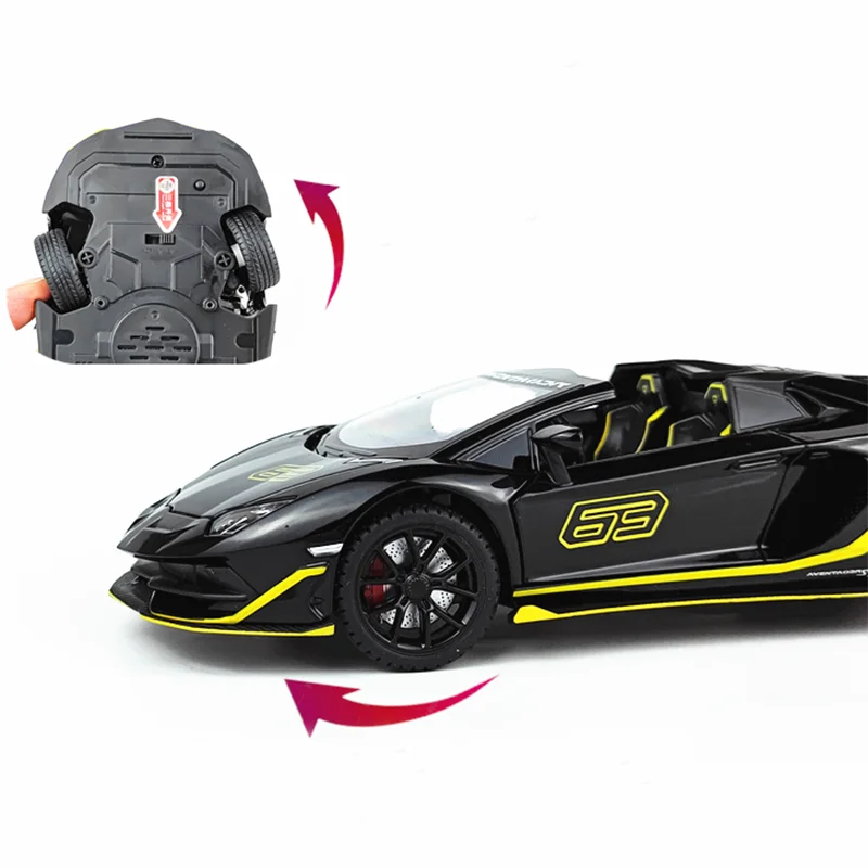 1:24 Aventador SVJ63 pressofusi per auto in lega e veicoli giocattolo modello di auto Sound Light Pull Back Car Gifts
