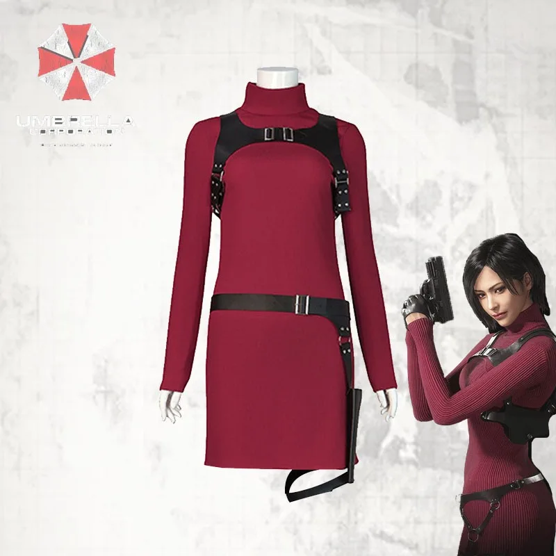 Disfraz de Cosplay de Ada Wong de Resident Evil 4 Remastered, Vestido con Cinturón Rojo, Conjunto Completo de Disfraces para Halloween