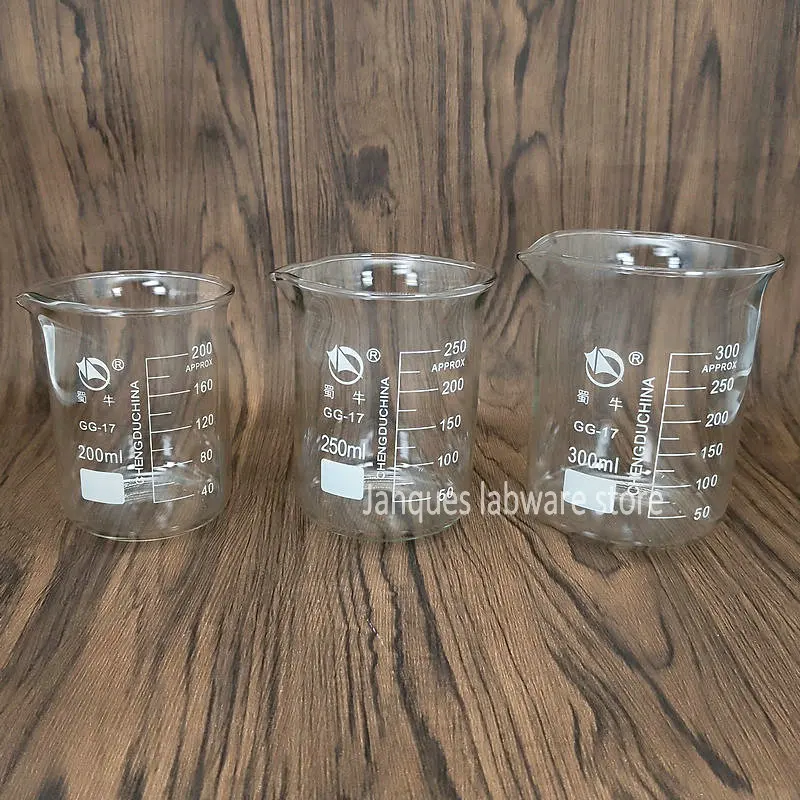 さまざまなセット実験室用ホウケイ酸ガラスビーカースケール計量カップ耐熱ガラス化学容器