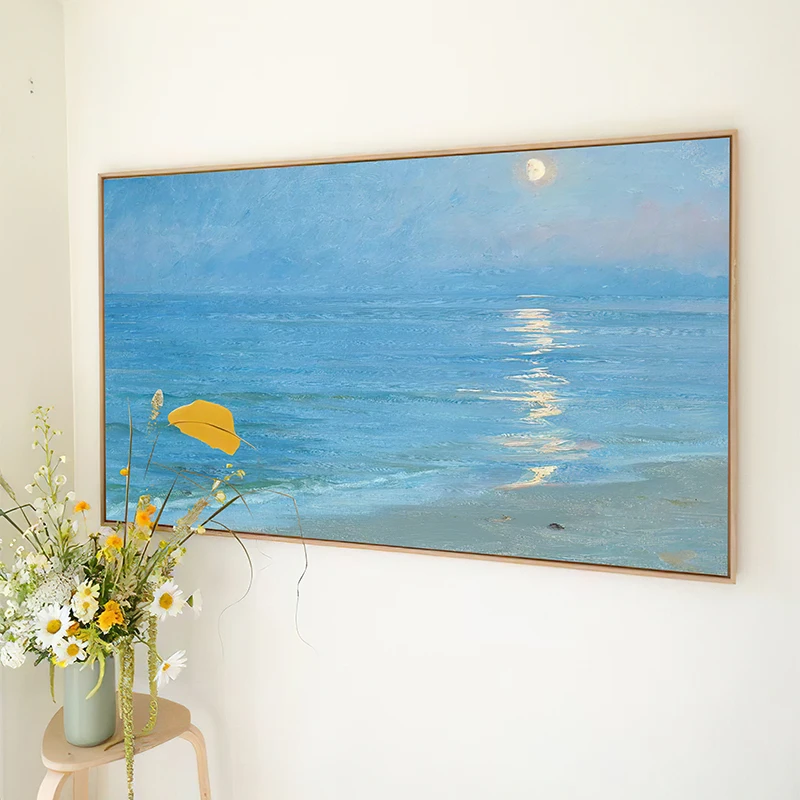 

Fresh Blue Sea Customized Oil Painting Unframed Elegant Moon Peel And Stick Wall Stick Waterproof Home Wall Mural Frameless