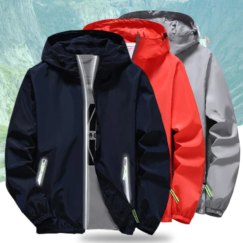 Men Women Teens Camping Hiking Jacket Hooded Reflective Windbreaker Spring Autumn Cycling Trekking Coat With Inside Pocket