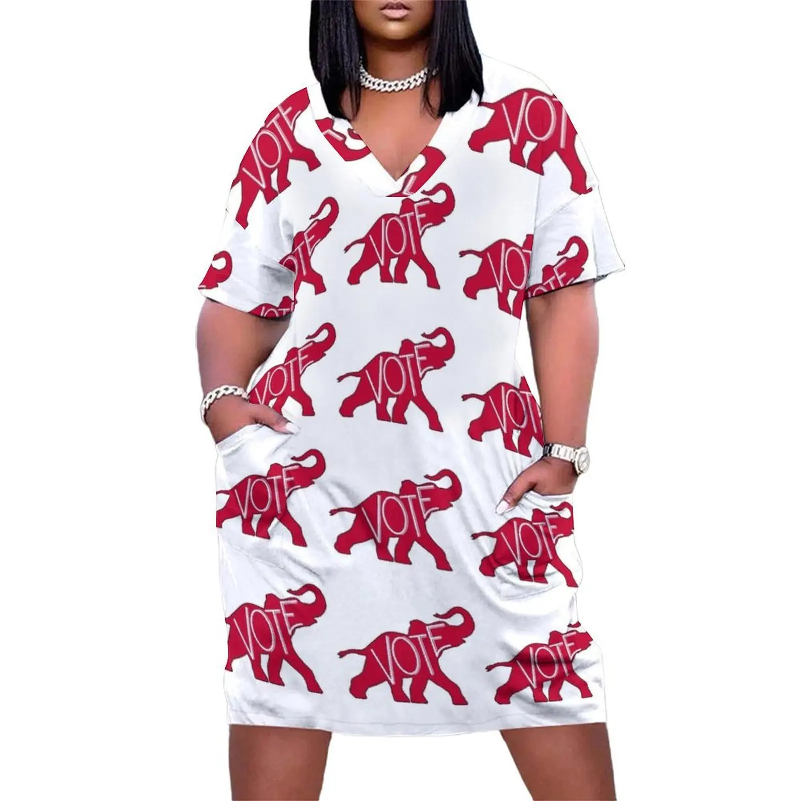 

Vote Republican Party Red Elephant Loose Pocket Dress Party dresses Clothing female