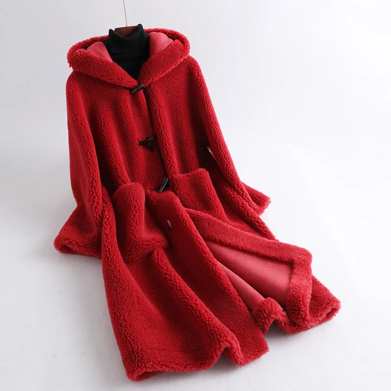 

Autumn Winter Fashion Lamb Wool Fur Jacket Sheep Shearing Loarm Outerwear Long Fur Coat Women Hooded Winter Coat