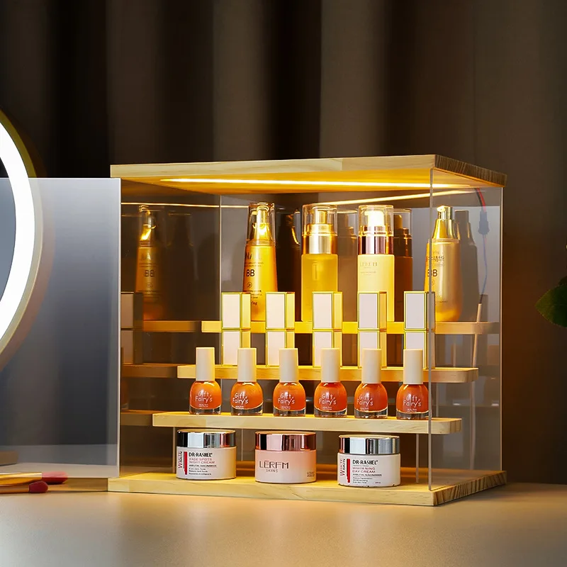 Caixa de exibição acrílica pop mart com luz led, caixa cega transparente à prova de poeira, suporte de exibição em camadas para estatueta col