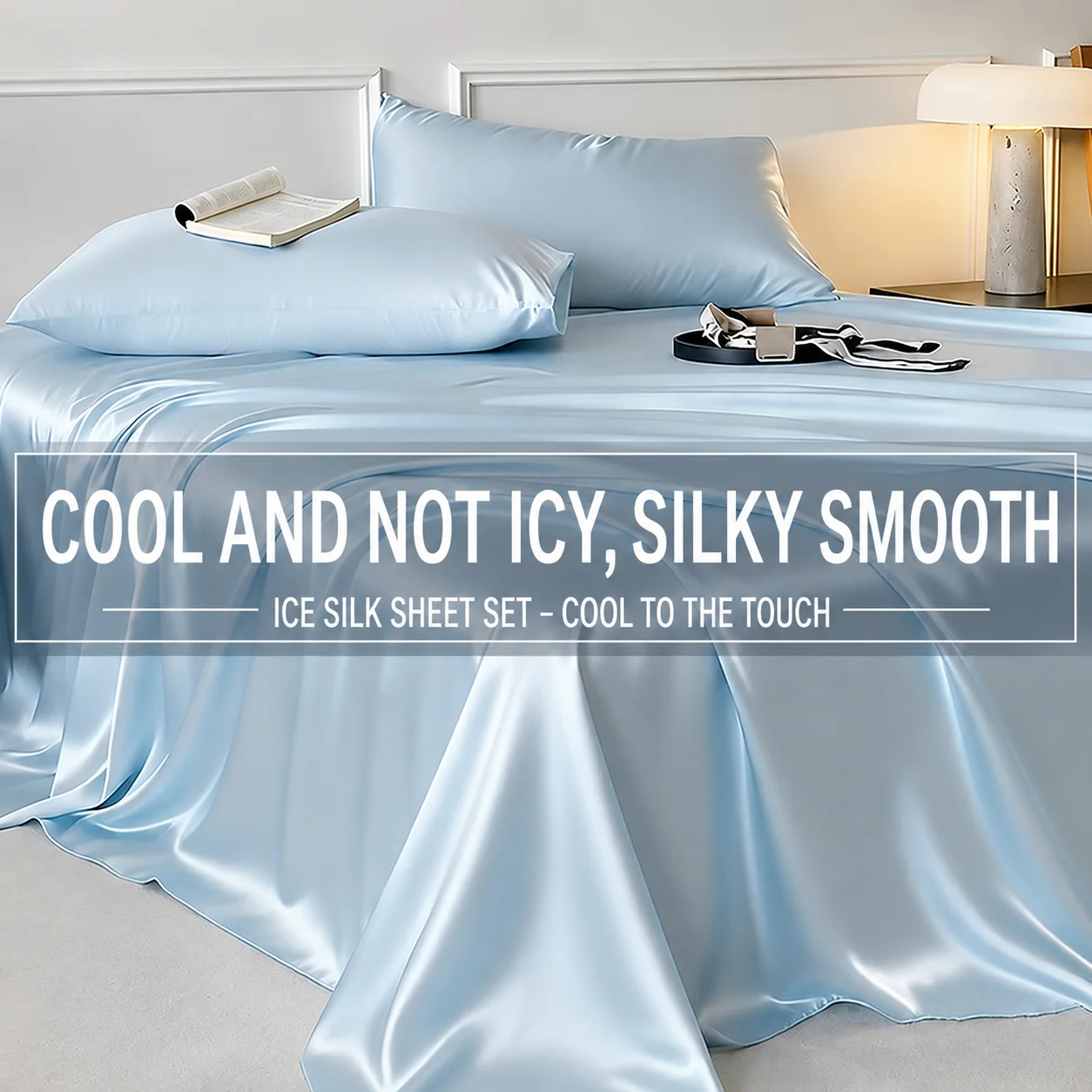 New Ice Silk Flat Sheet Single Piece, Silky Cool Touch Summer Bedding, 3PCS Student Dorm Bedding Set Bed Sheet with Pillowcases