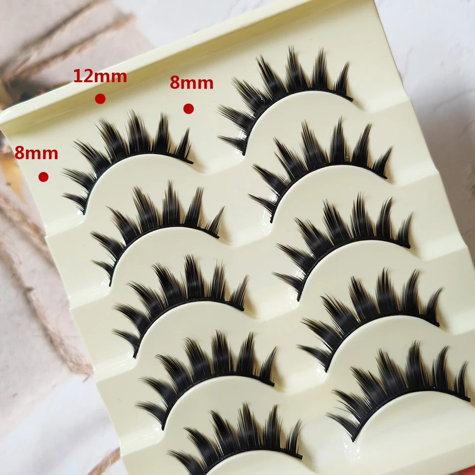 5 Pares de Pestañas Postizas Ojo de Gato Largas y Gruesas Cosplay Extensión de Pestañas Ahumadas Naturales Maquillaje Hechas a Mano Reutilizables 2