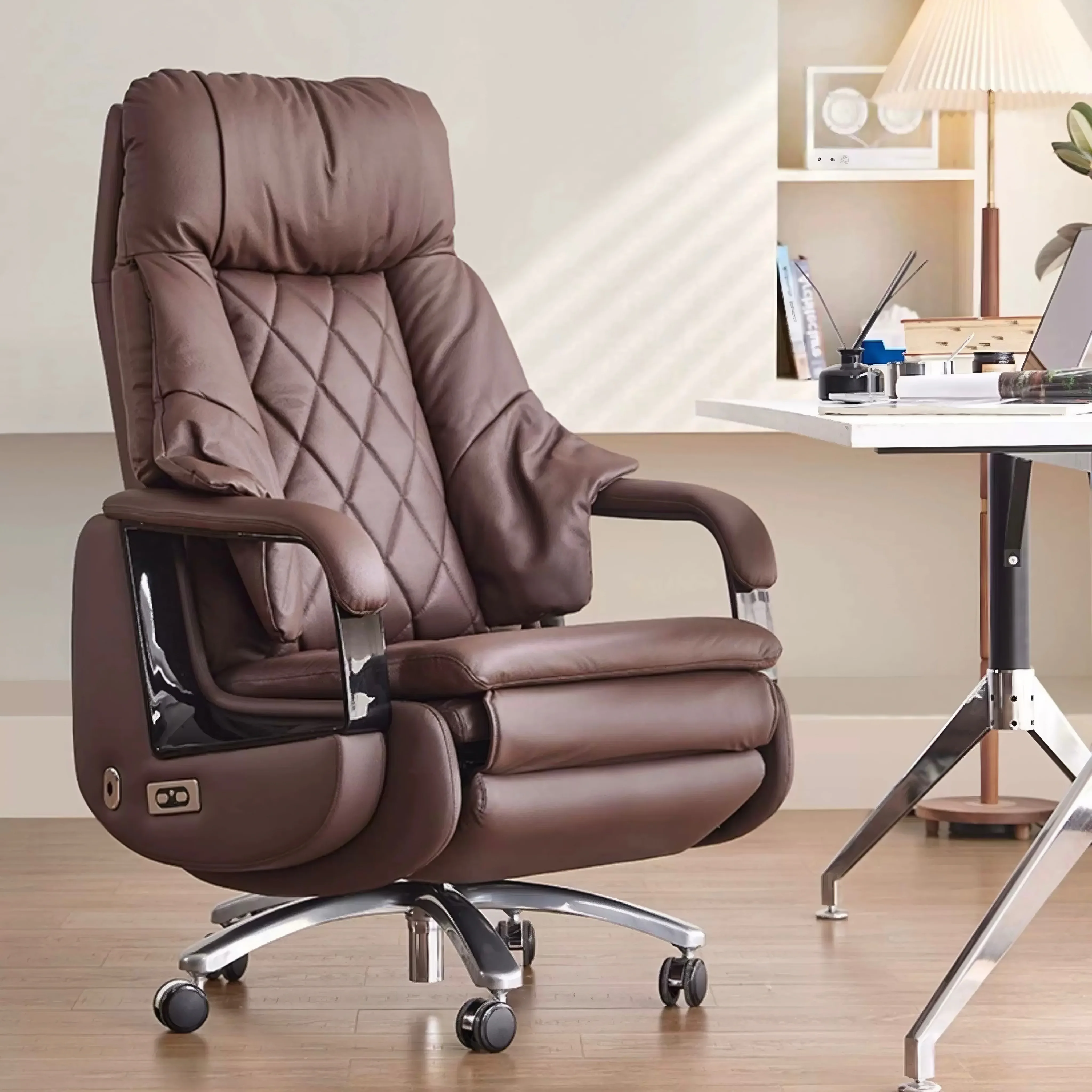 

#Modern Light Leather Executive Office Chair Home Computer Chair Adjustable Reclining Ergonomic Design Massage Function Steel
