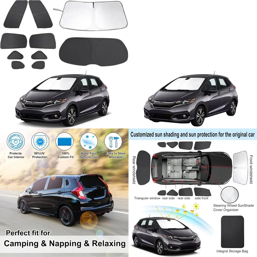 

Customizable Foldable Sunshade for 2015-2020 Honda Fit, Complete Set for Windshield and Side Windows, Offers Privacy and Keeps C