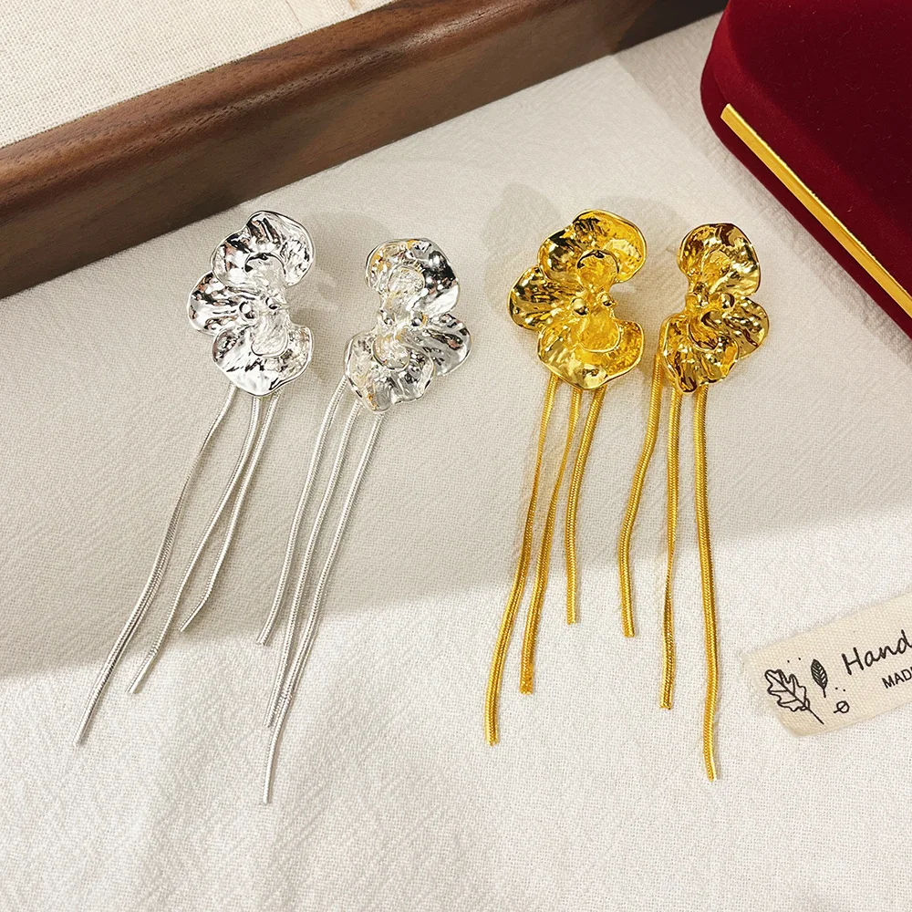 

French Exaggerated Irregular Ruffled Flower Drop Earrings Earrings, Wedding Holiday Party Accessories