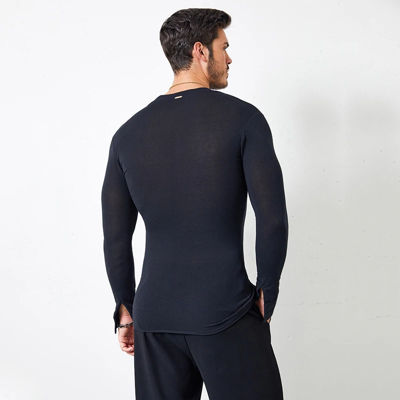 Men'S Latin Dance Costumes Practice Clothes Long Sleeve Mesh Training Shirts Tango Samba Chacha Latin Competition Dresses SL4346