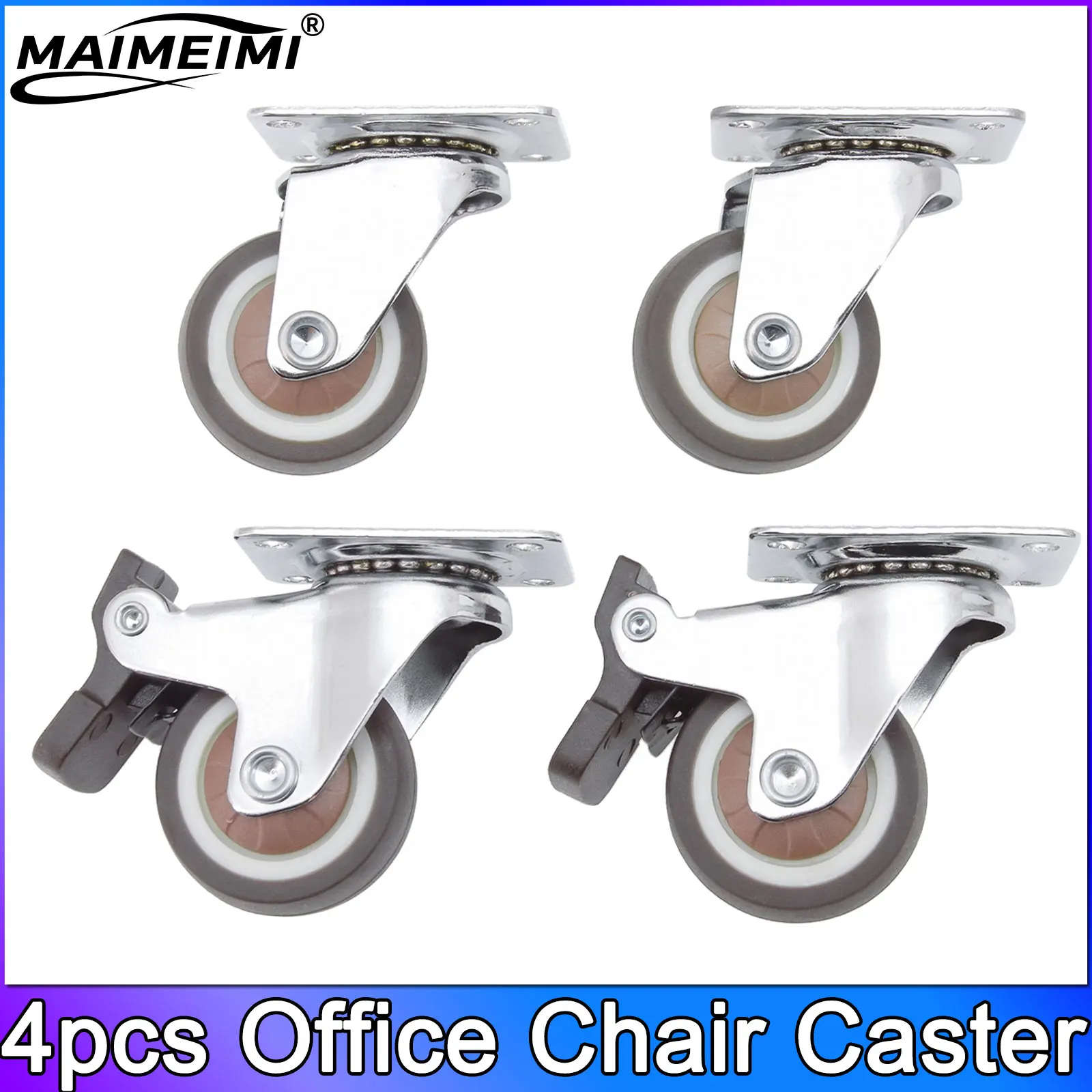 4pcs Silent Caster Trolley Wheels Small Heavy Duty Swivel Furniture Rotatable Caster with Safety Lock Brake