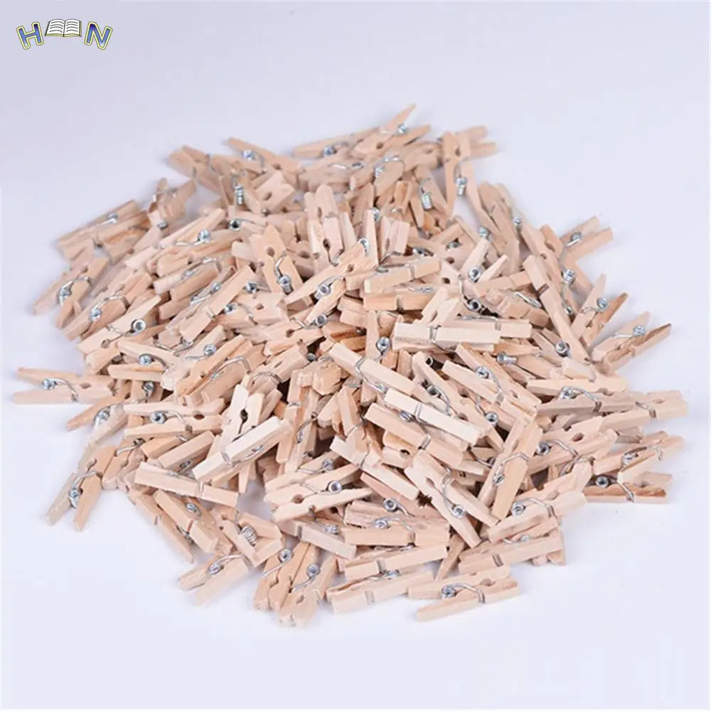 Wholesale 100 Pcs/lot Mini Wooden Clothes Photo Paper Peg Clothespin Laundry Hangers Wedding Party Natural Clip 2.5cm