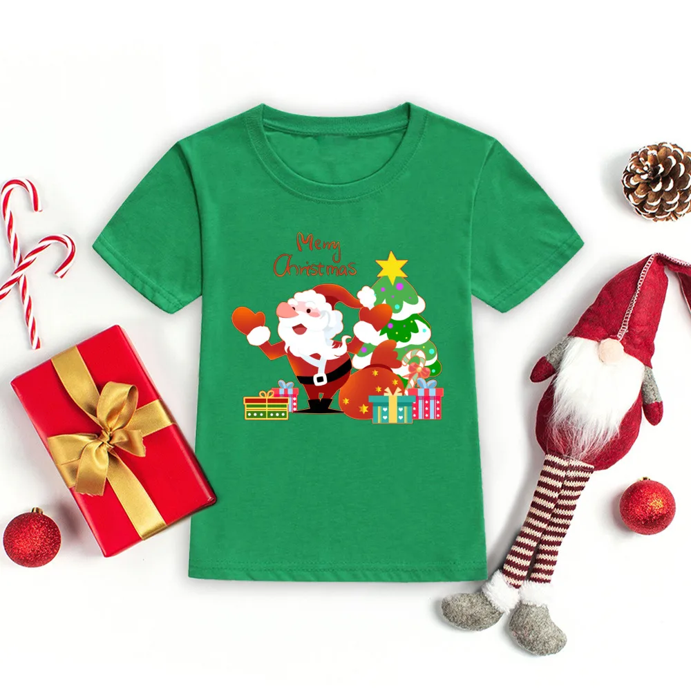 Happy Christmas Santa Claus Kids Tshirt Fashion Children Clothes Boys Girls Short Sleeve T-shirt Kids Xmas Holiday T Shirts