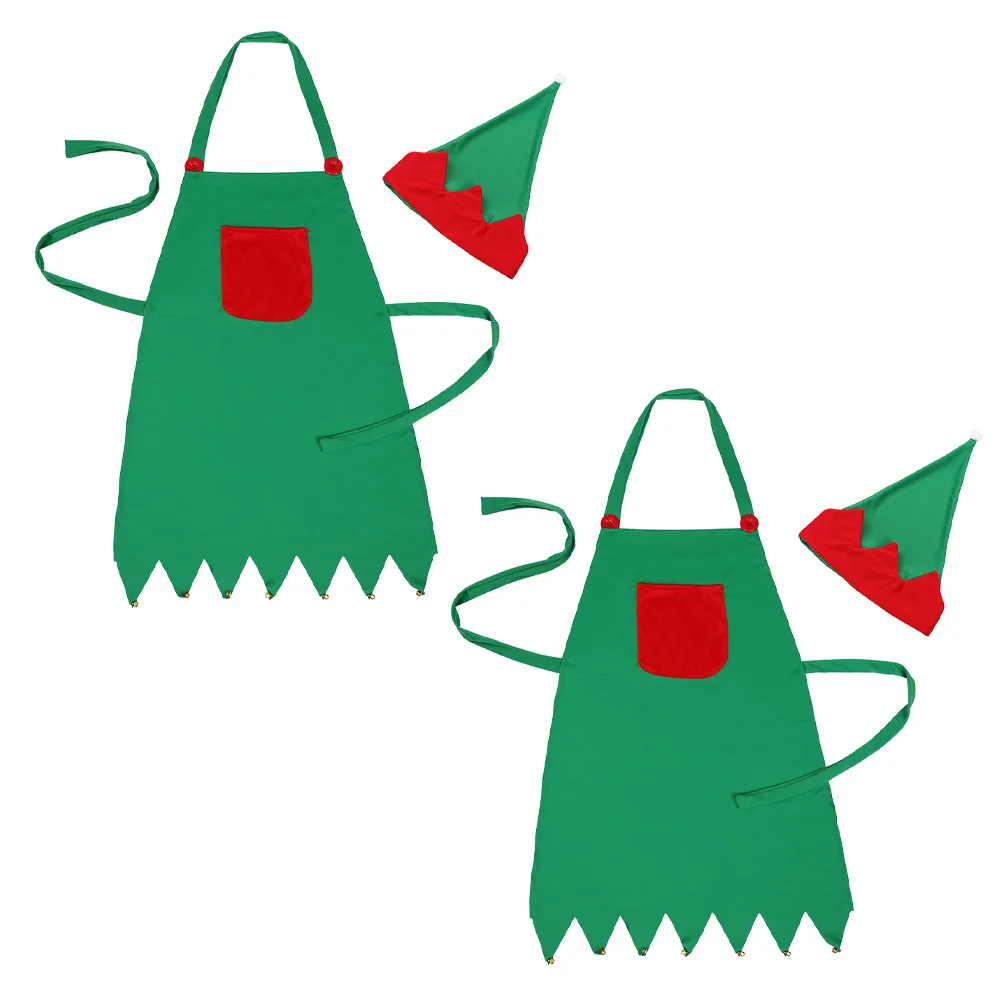 

Non Woven Fabric Elf Shaped Apron Set Hat Included One Size Fits Most Fun Christmas Kitchen BBQ Party Cooking Home Decor 1PC