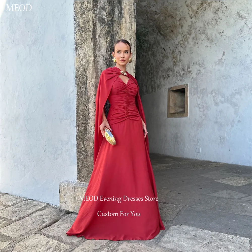 

MEOD Elegant Red Chiffon A Line Women's Prom Gown V Neck Vestidos De Fiesta Vintage Sleeveless Cloak Robes De Soirée Customized