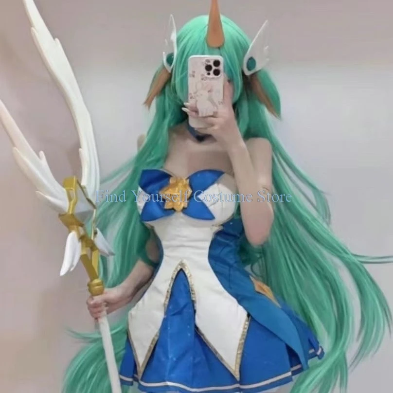 Jeu LOL Star Panoramic of Soraka Cosplay Costume, The Starchild Wig, Ears Horn, Anime Lolita fur s, Halloween Sexy Women, Green imbibé