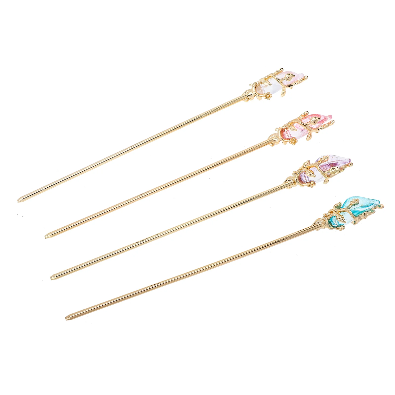 

4 Pcs Hairpin Chinese Style Accessory Vintage Stick Retro Bun Barrettes Alloy Glass Hanfu