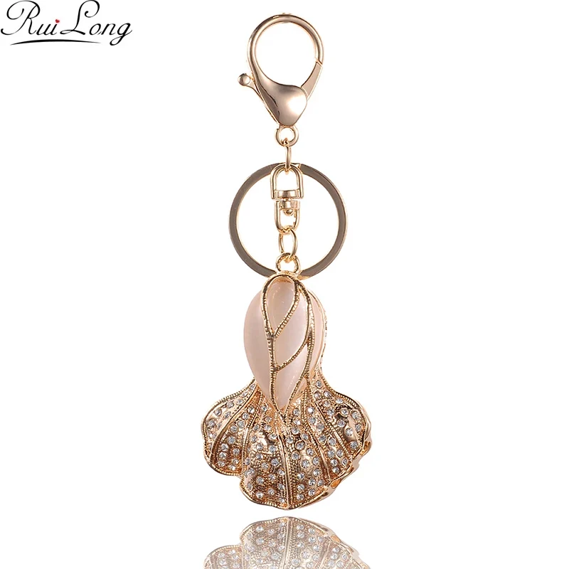 Drip Alloy Keychain Chaveiro drop oil Glaze Cabbage with opal rhinestone crystal beads KeyChain stainless Key Ring