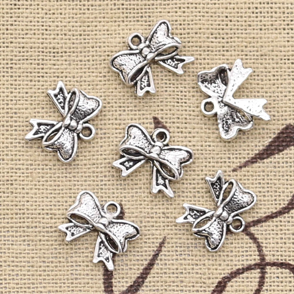 50 sztuk Charms Bowknot Bow 11x10mm antyczny brąz kolor srebrny wisiorki DIY naszyjnik dokonywanie ustalenia Handmade tybetański biżuteria