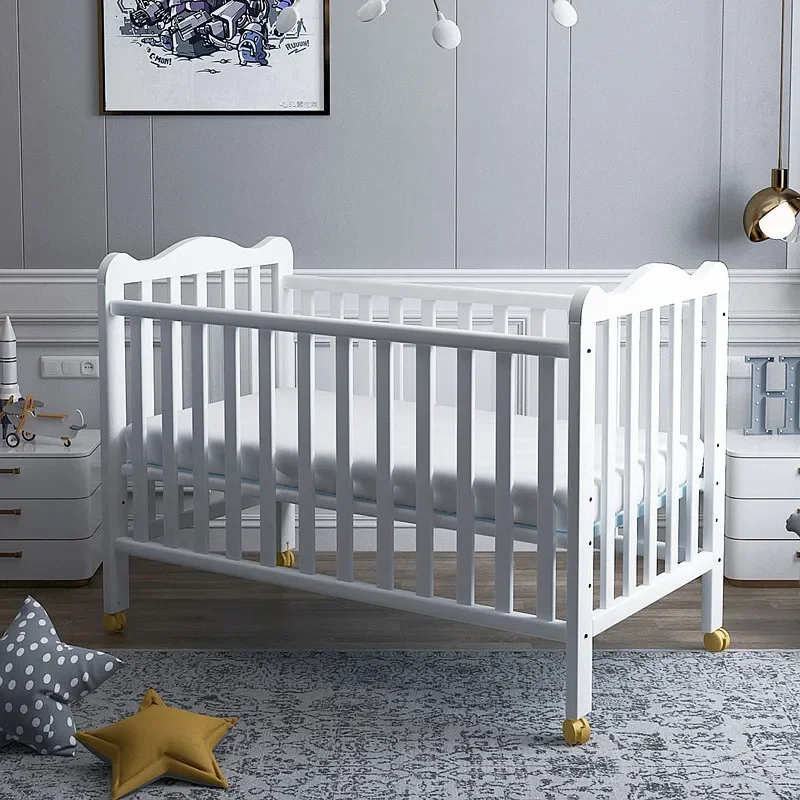 Solid Wood Baby Sleeping Bed White Newborn Bed BB Bed Pine Children\'s Bed Suitable for 0-3 Years Old