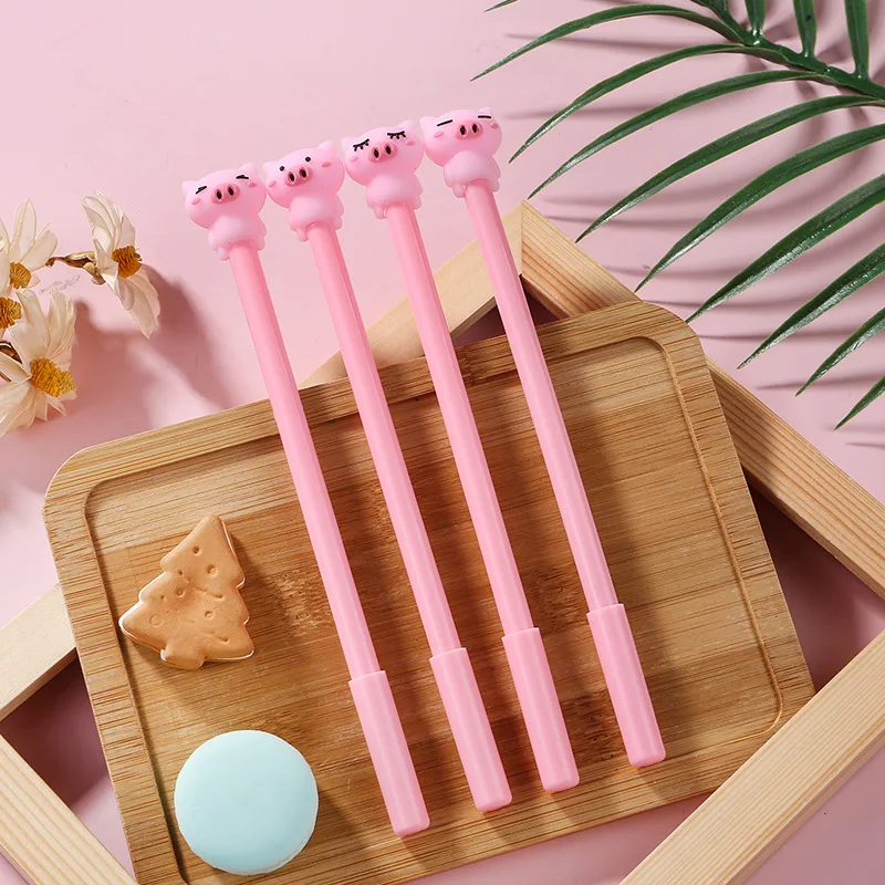 10Pcs/Lots Cute Piggy Creative Gel Pen Cartoon Kawaii Pink Pig 0.5mm Black Ink Pen Office Pink School Supplies Stationery