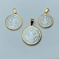Religious Round Metal Medal Stainless Steel Jesus Cross Saint Benedict Pendants Charms For Jewelry Making Necklace Accessories