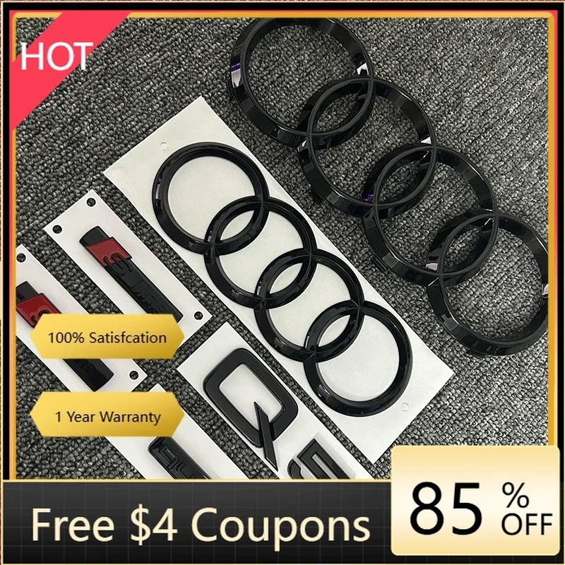 

Эмблема Audi 4 кольца, черная, из АБС-пластика, для передней решетки, заднего багажника, наклейка-значок, 1P Q5 1P Quattro 2P Sline, для AUDI Q5 2020