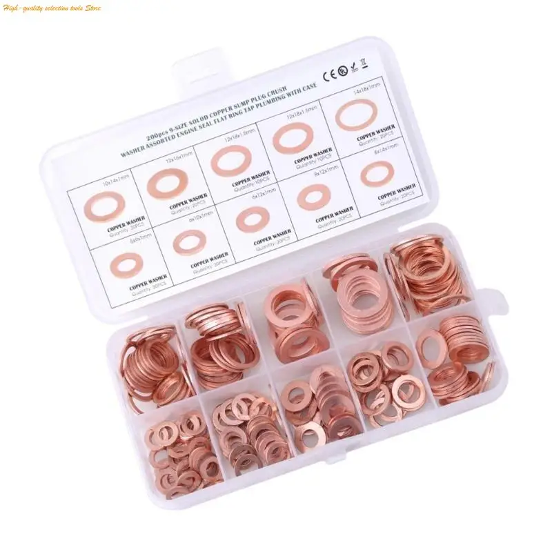 203F 200Pieces of Automobile Engine Oil Drain Plugs Copper Compression Gaskets Sealing O-Rings Gaskets for Household Parts