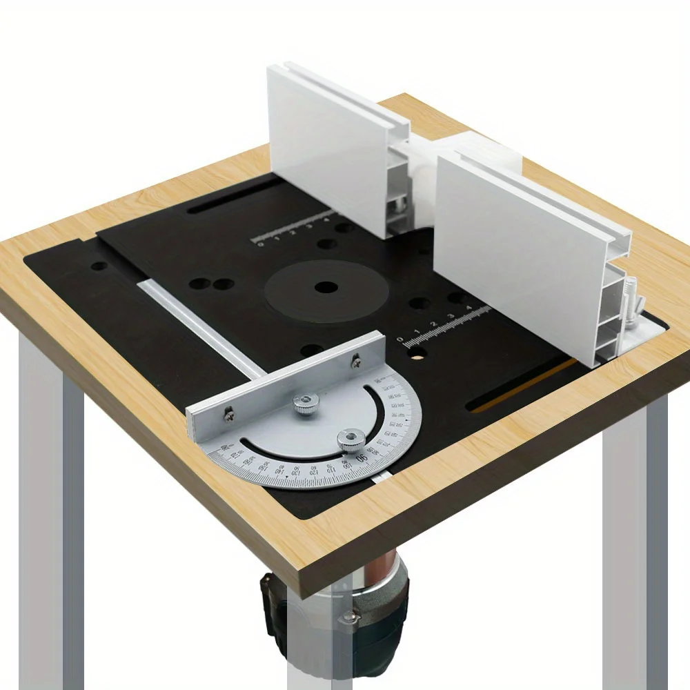 Scheda di inserti da tavolo per router in alluminio, scheda ribaltabile per router da banco per la lavorazione del legno con binario di guida angolato, staffa scorrevole per recinzione in alluminio