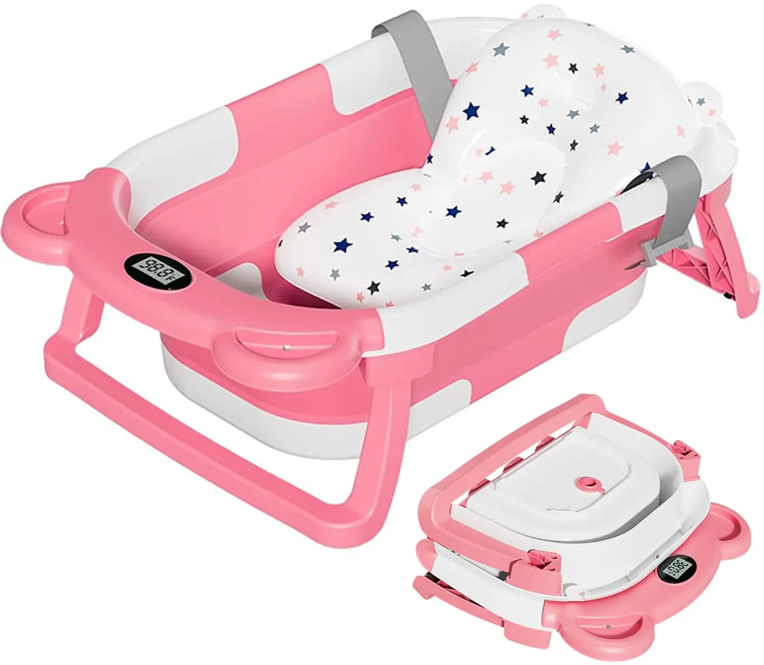 

Collapsible Baby Bathtub with Soft Cushion & Thermometer, Portable Travel Tub for Infants to Toddlers (0-36 Months)