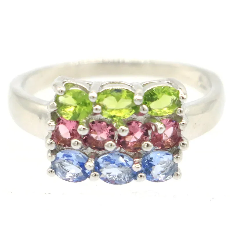 

3g Customized 925 SOLID STERLING SILVER Rings Romantic Violet Tanzanite Green Peridot Tourmaline Bride Wedding Sz 6-11