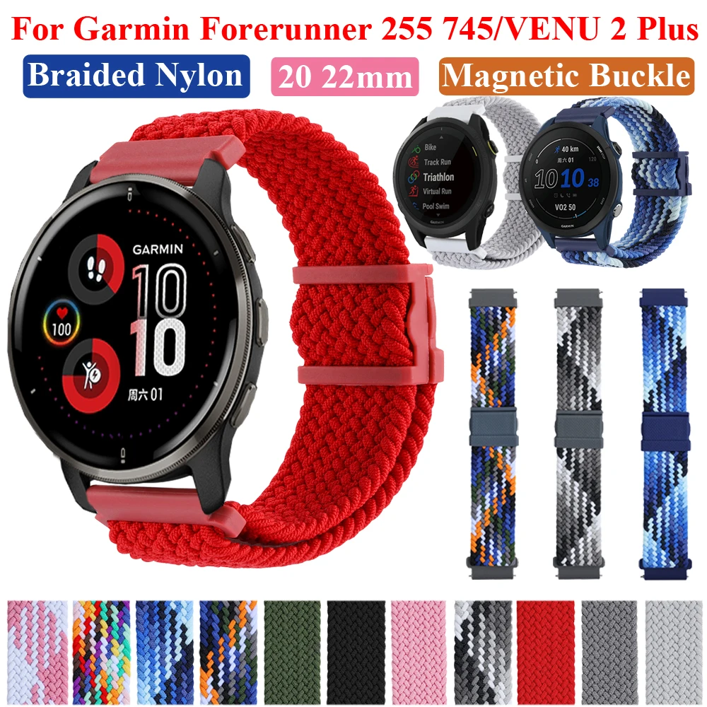 Correa de nailon para reloj inteligente Garmin VENU 2 Plus/745 Forerunner 255, pulsera con hebilla magnética Vivoactive 3 4, 20 y 22mm