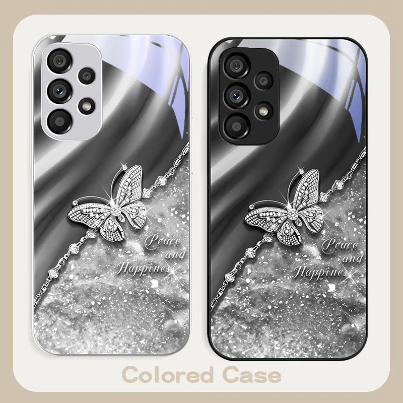 

Elegant Blue Butterfly For Samsung S22 S8 S9 10 20 Ultra S21 Pro S22 Plus S23 FE S24 Ultra S25 Edge S25Ultra Glass Phone Case