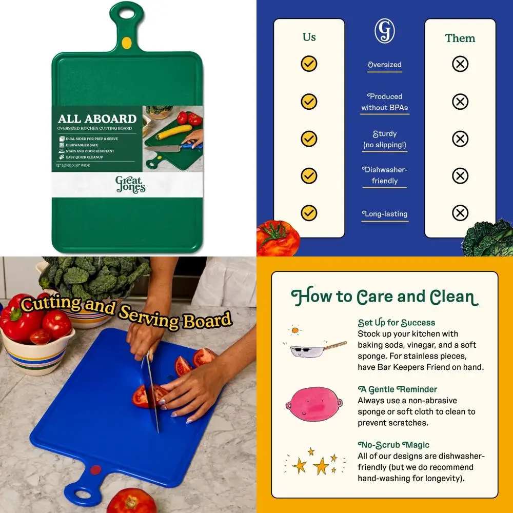 لوح تقطيع المطبخ كبير الحجم من Great Jones - لوح إعداد وخدم قابل للعكس مع أخدود العصير | خفيفة الوزن وخالية من مادة BPA #1