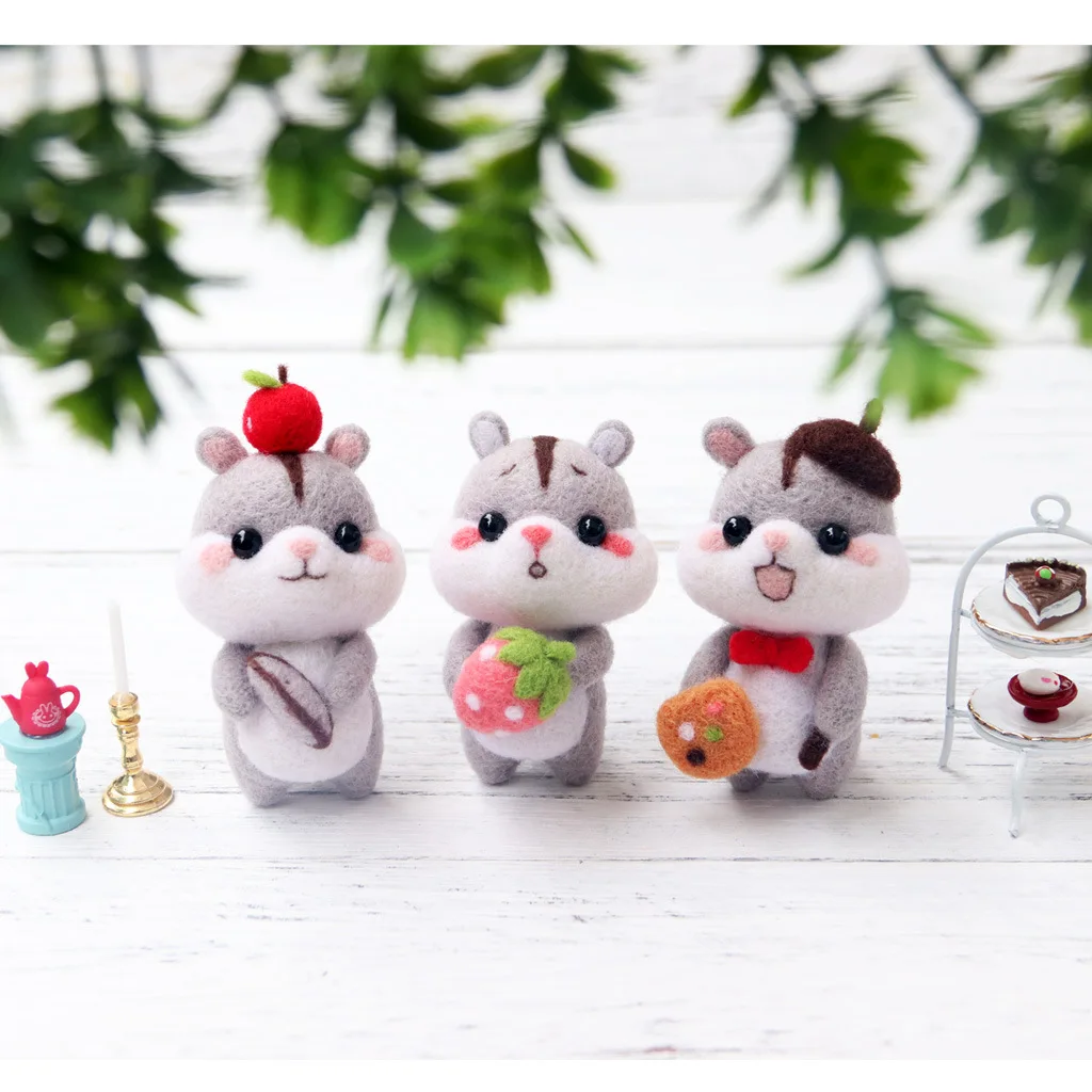 Non-finished Poke Wool Felt Handmade DIY Doll Cartoon Cute Little Hamster Material Kit Beginner Plush Toys Cell Phone Pendant