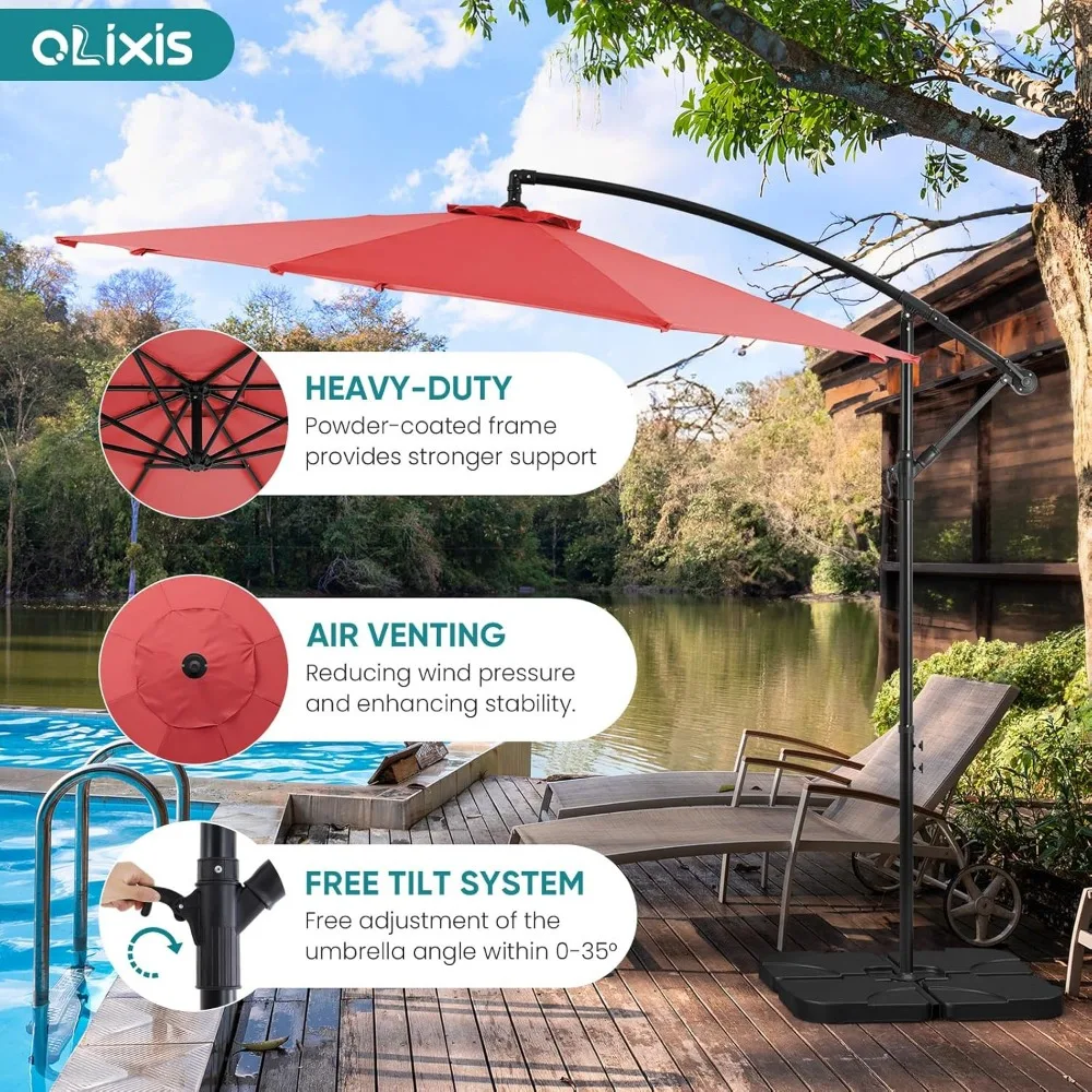 مظلة فناء بأوفست بطول 10 أقدام مع إمالة سهلة، وحماية من الأشعة فوق البنفسجية للظل الخارجي باللون الأحمر #5