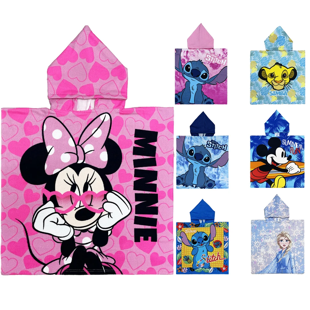

Disney Minnie Stitch Print Baby hooded Towel Poncho Children's Cape Bath Robe Bathroom Supplies Beach beach Towel Size 60 * 60cm