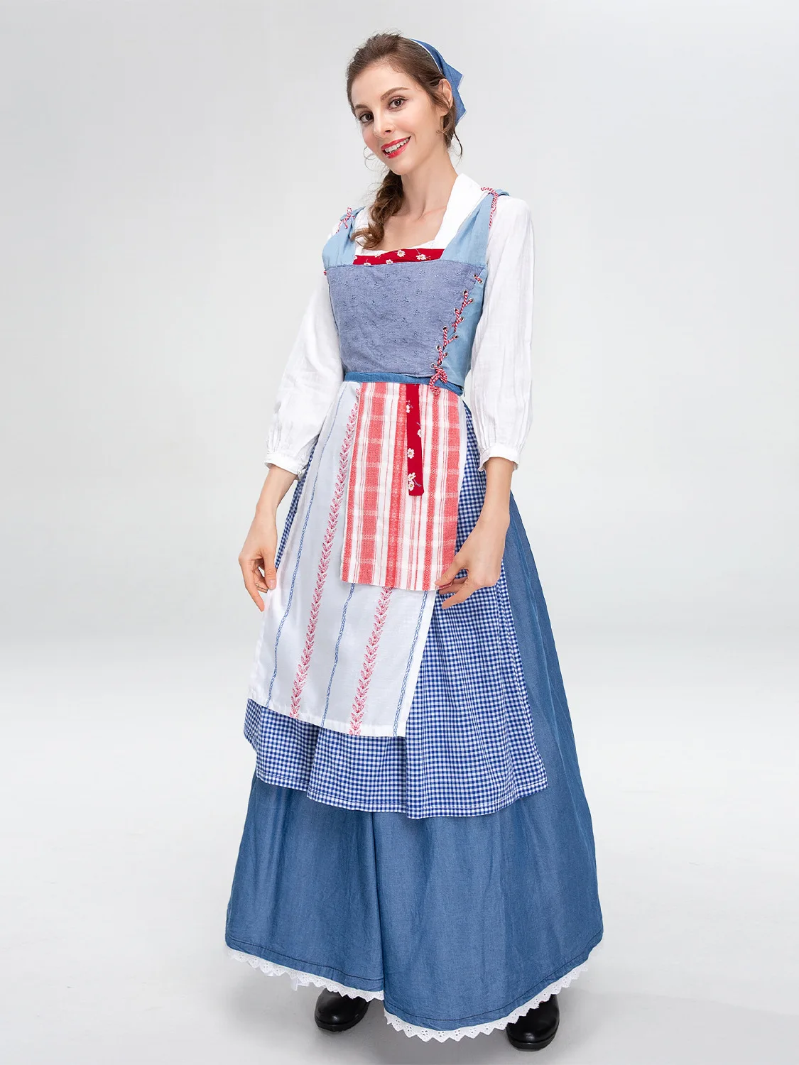 

Новинка 2026, синий клетчатый пивной костюм для сельской местности для девочек, женский комплект этнической одежды, традиционный китайский сценический костюм