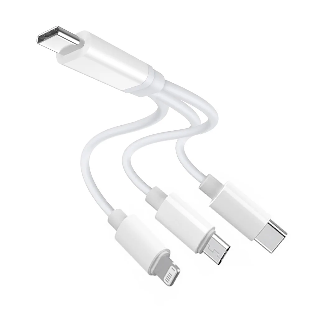 PD USB C Charging Cable for Multiple Devices Charging Cord Short 3 in1 Universal USB Cable with IP/Micro USB/Type C Mobile Power