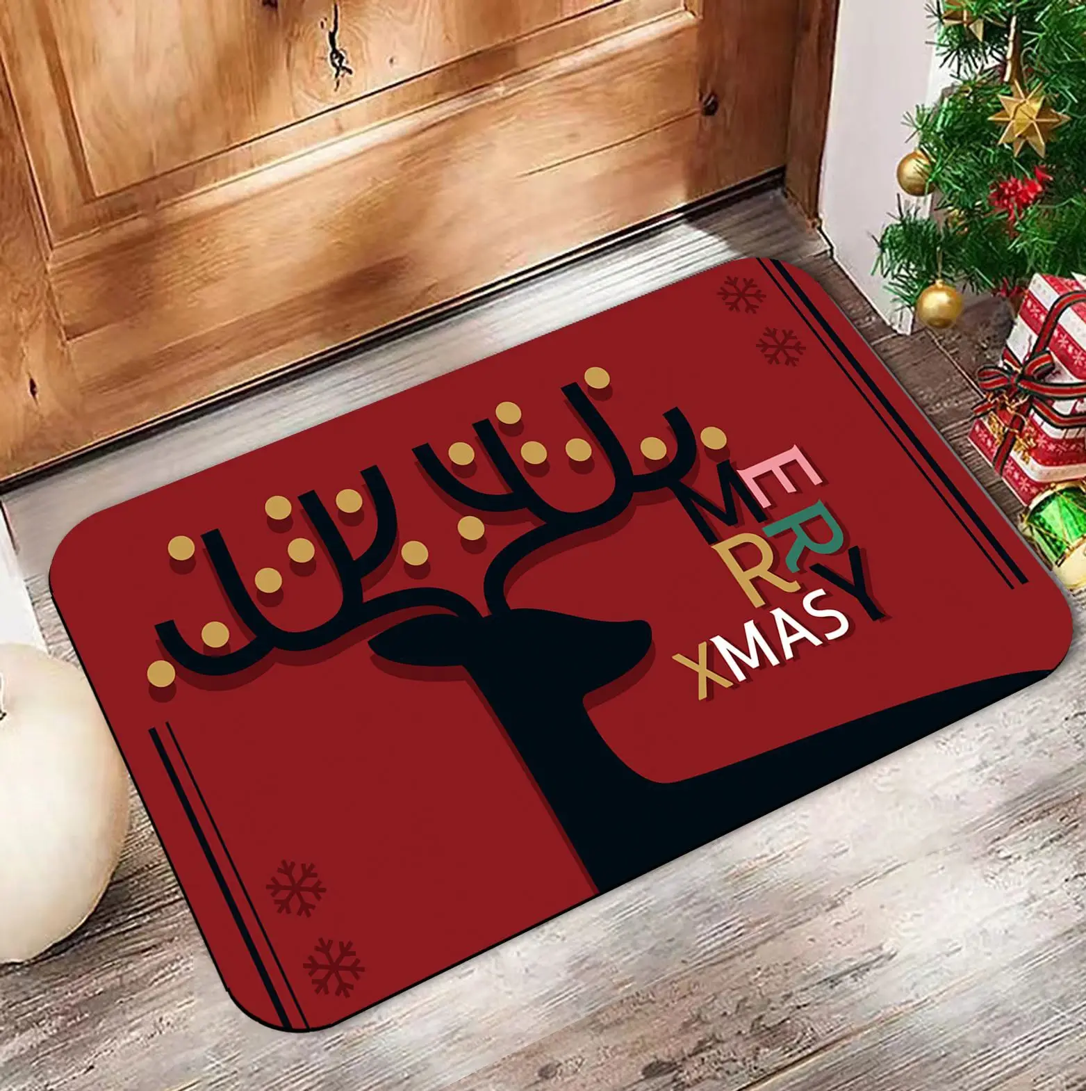 Christmas Elk Gingerbread Man Floor Mat Flannel Soft Carpet Living Room Bedroom Entrance Non Slip Mat Decorative Door Mat