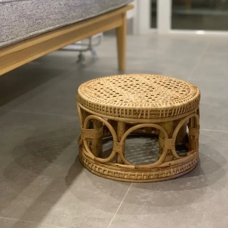 

Rattan Household Furniture Low Stool Simple Living Room Small Apartment Round Ottomans Designer Balcony Shoe Changing Stools