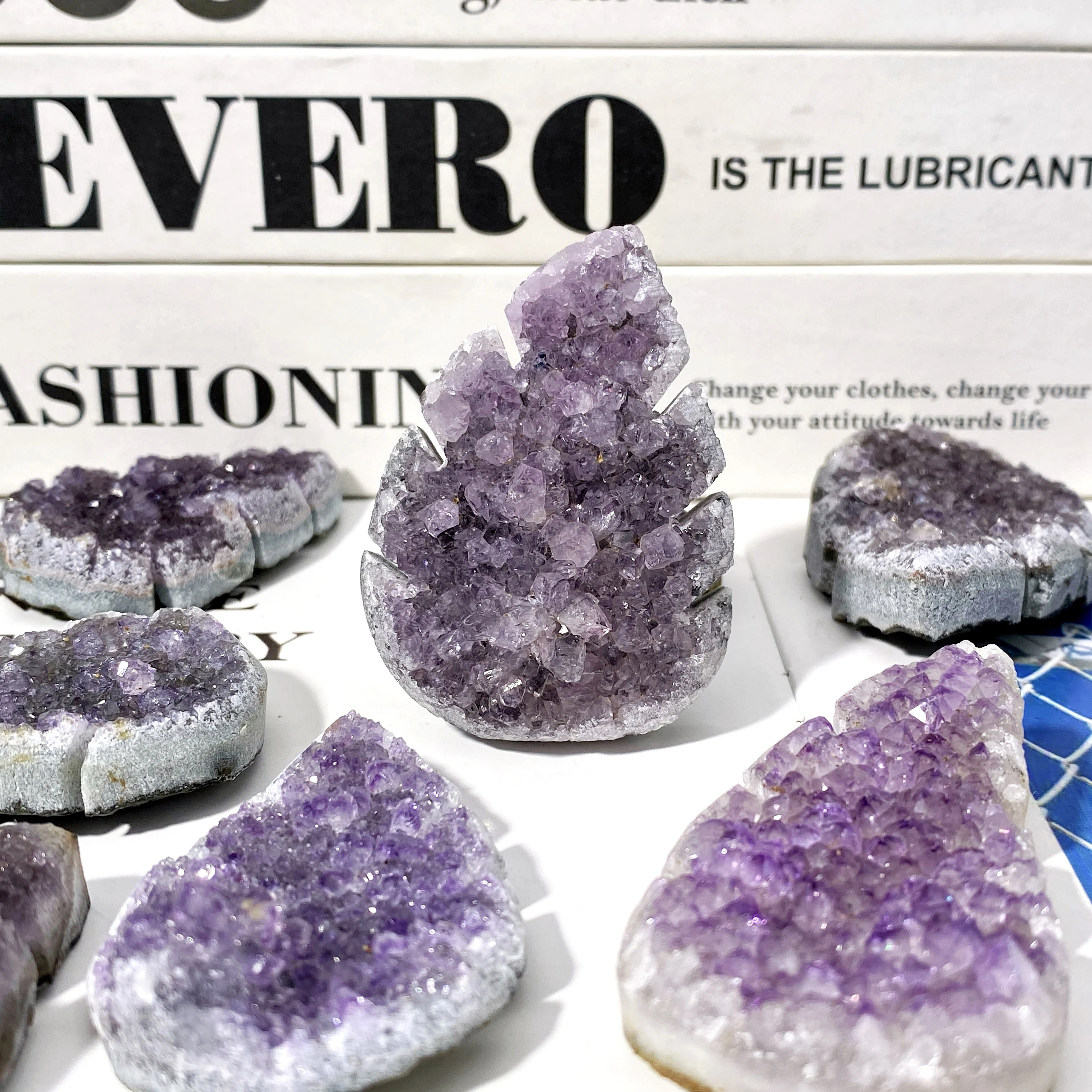 عشوائي 1 قطعة عالية الجودة جمشت العنقودية ورقة الديكور الكريستال الطبيعي الحجر الخام ، هدية عيد ميلاد ، المشهد الديكور.